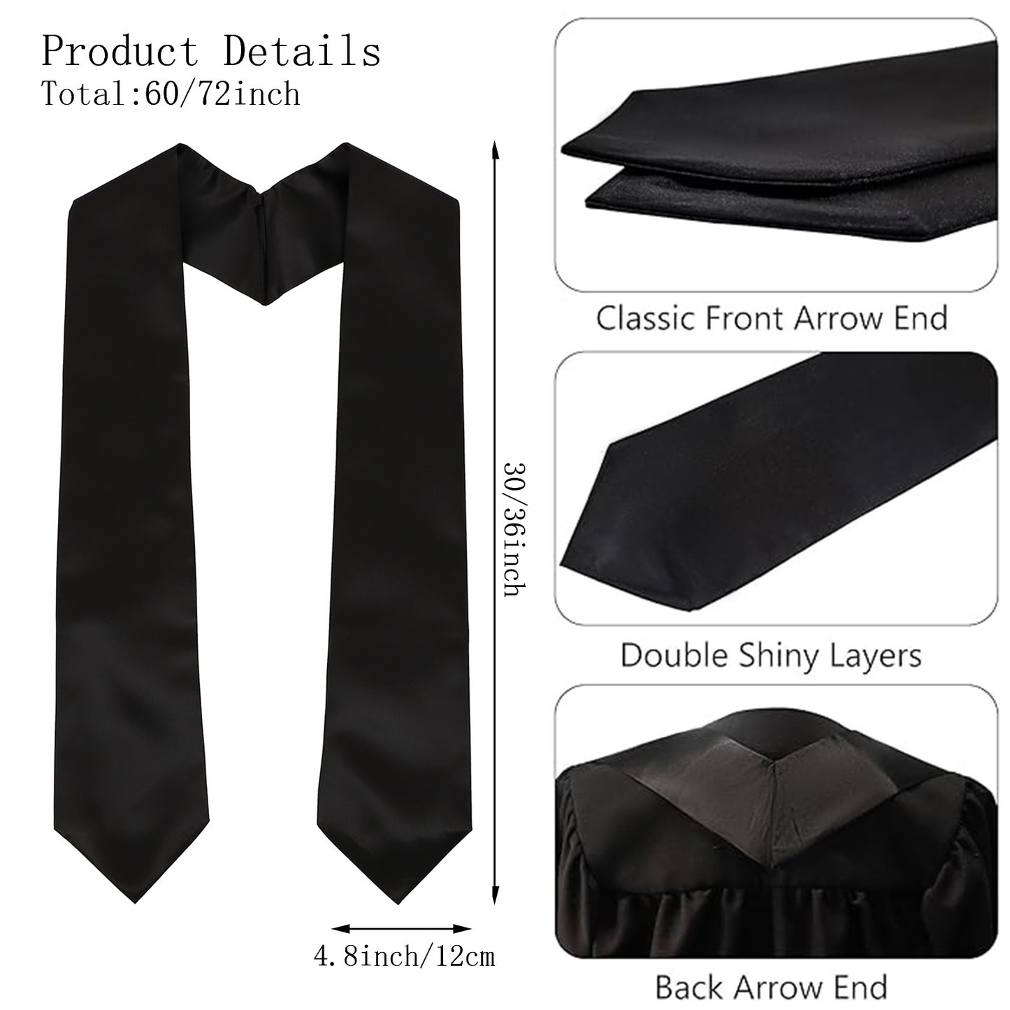 Newrara 12-pieces Unisex Adults Plain Graduation Stoles 60''/72''