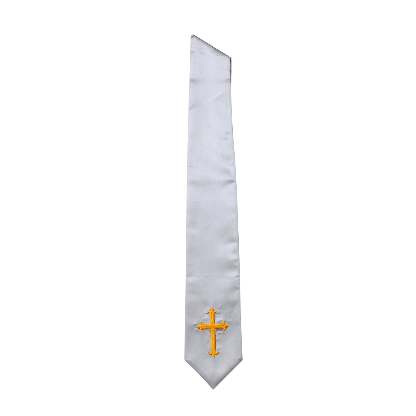 One side view of grey choir stole with cross
