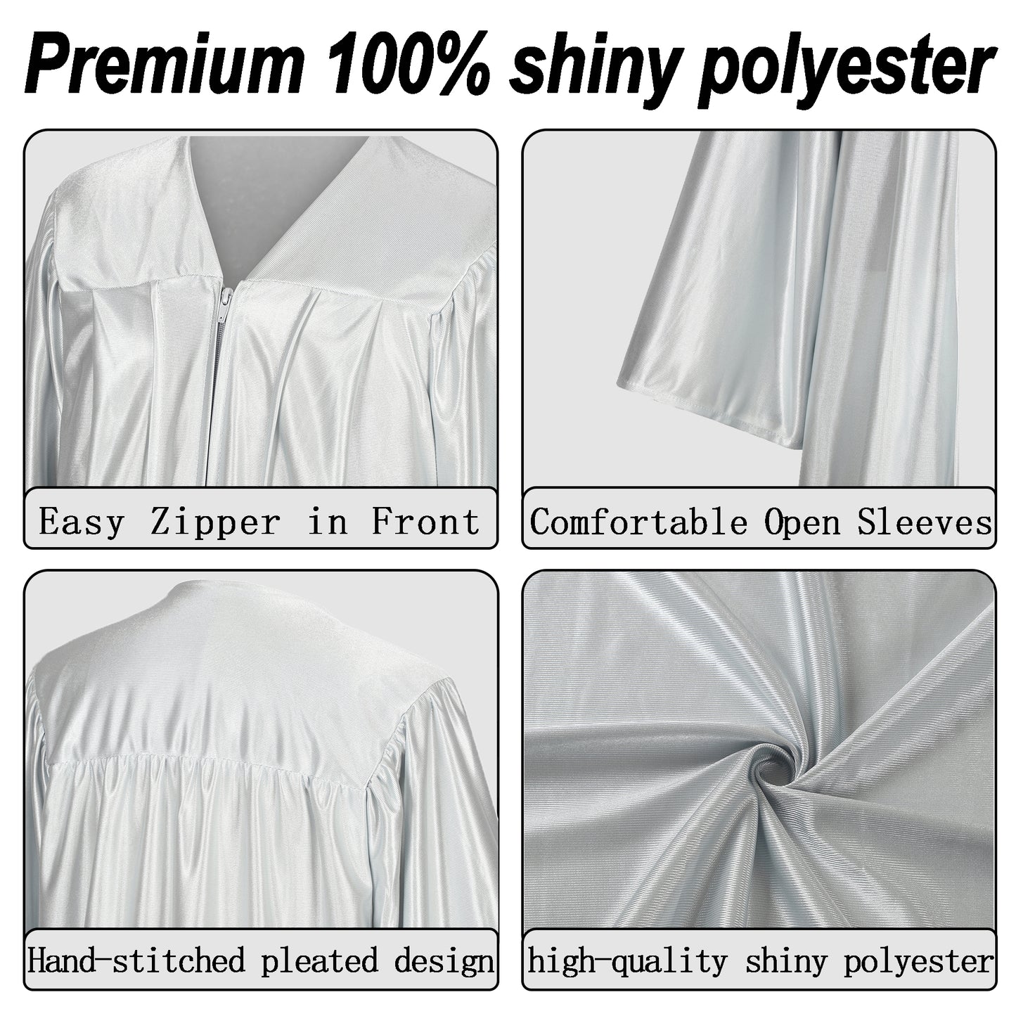 grey shiny gown fabric texture, smooth lightweight material for high school and college
