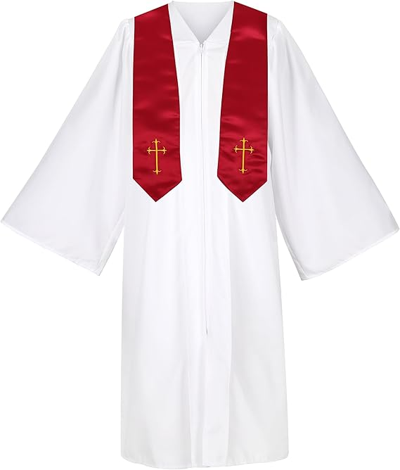 Newrara Unisex Matte Choir Robe with Embroidered Cross Sash Set