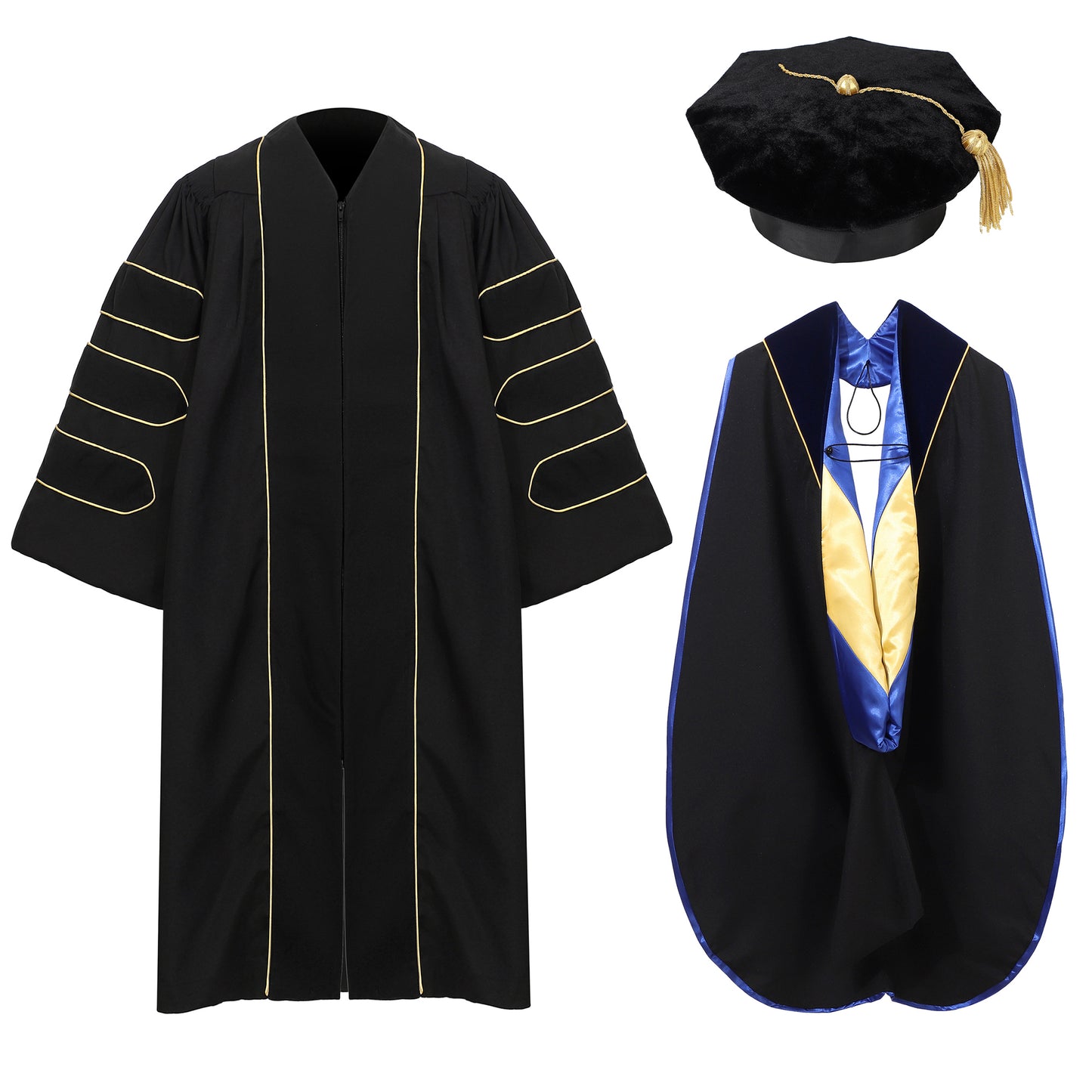 Newrara Deluxe Doctoral Set–Gown,8-sided Tam & Hood for PhD Graduation Ceremony