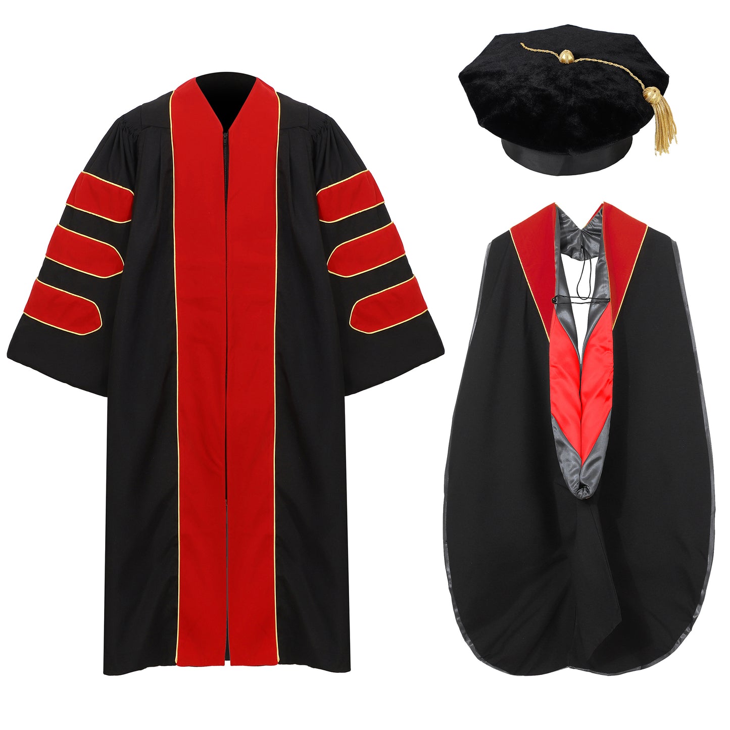 Newrara Deluxe Doctoral Set–Gown,8-sided Tam & Hood for PhD Graduation Ceremony