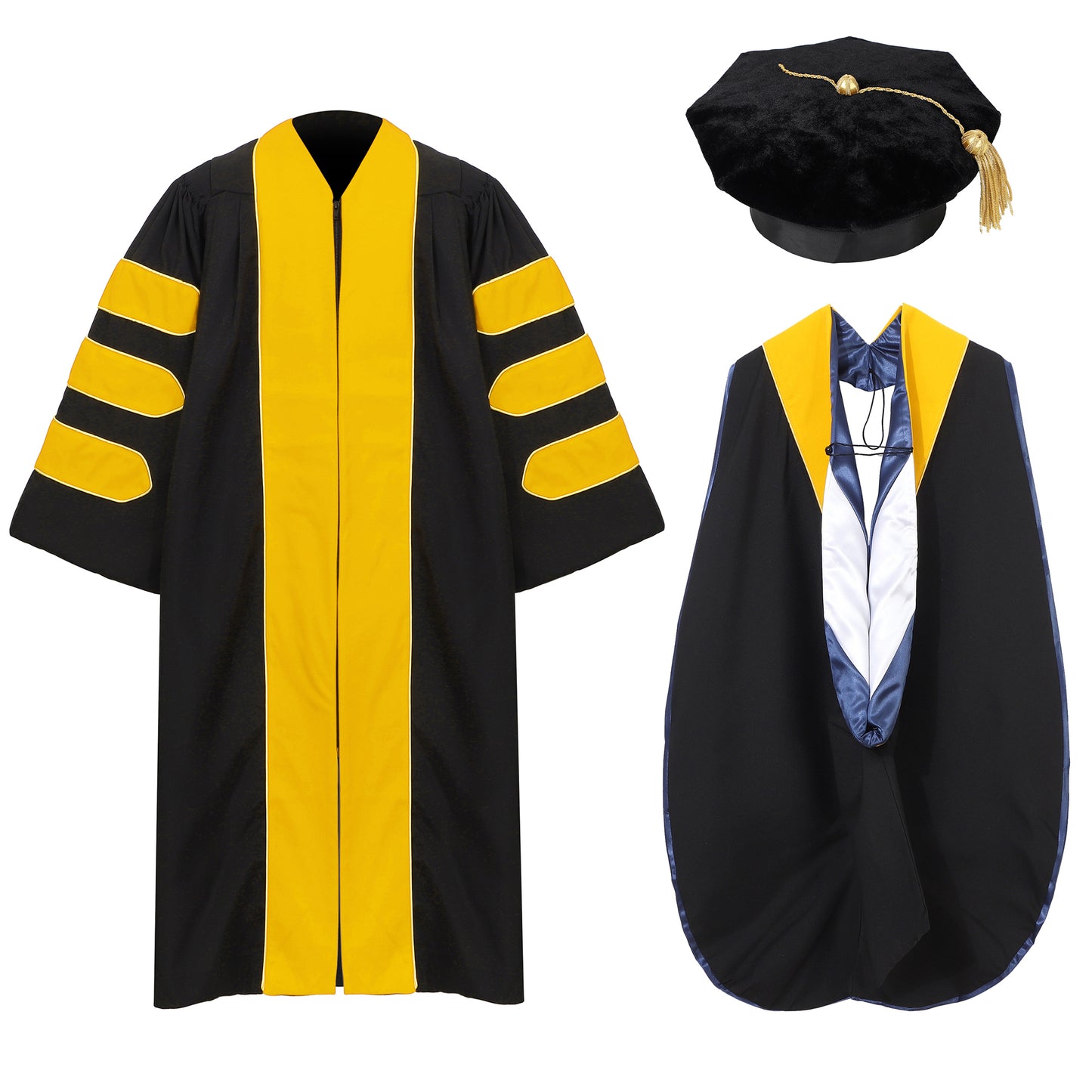Newrara Deluxe Doctoral Set–Gown,8-sided Tam & Hood for PhD Graduation Ceremony