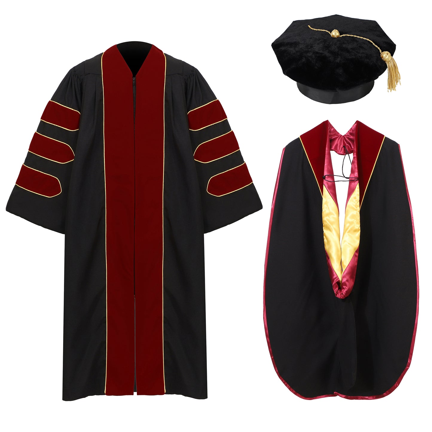 Newrara Deluxe Doctoral Set–Gown,8-sided Tam & Hood for PhD Graduation Ceremony