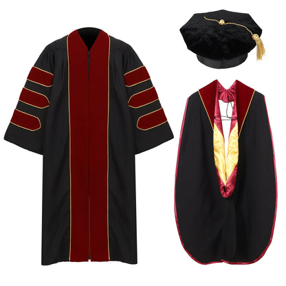 Newrara Deluxe Doctoral Set–Gown,8-sided Tam & Hood for PhD Graduation Ceremony