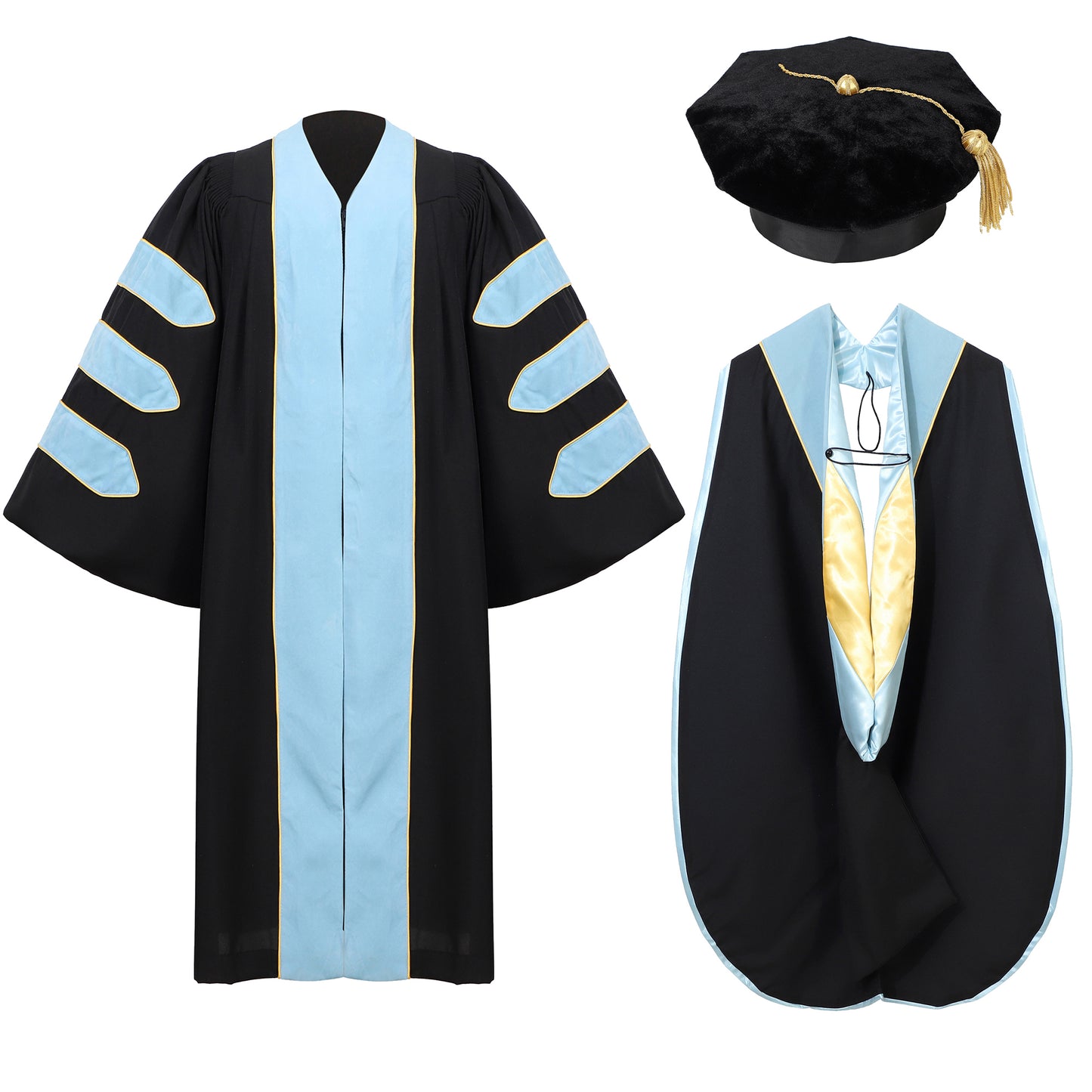 Newrara Deluxe Doctoral Set–Gown,8-sided Tam & Hood for PhD Graduation Ceremony