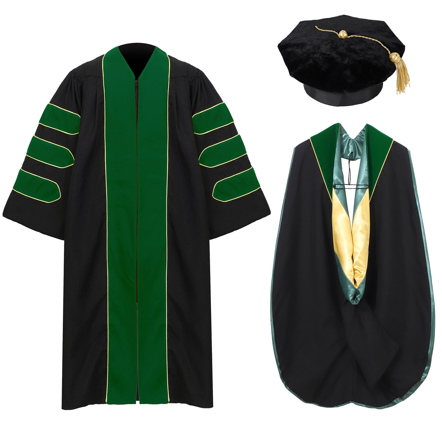 Newrara Deluxe Doctoral Set–Gown,8-sided Tam & Hood for PhD Graduation Ceremony