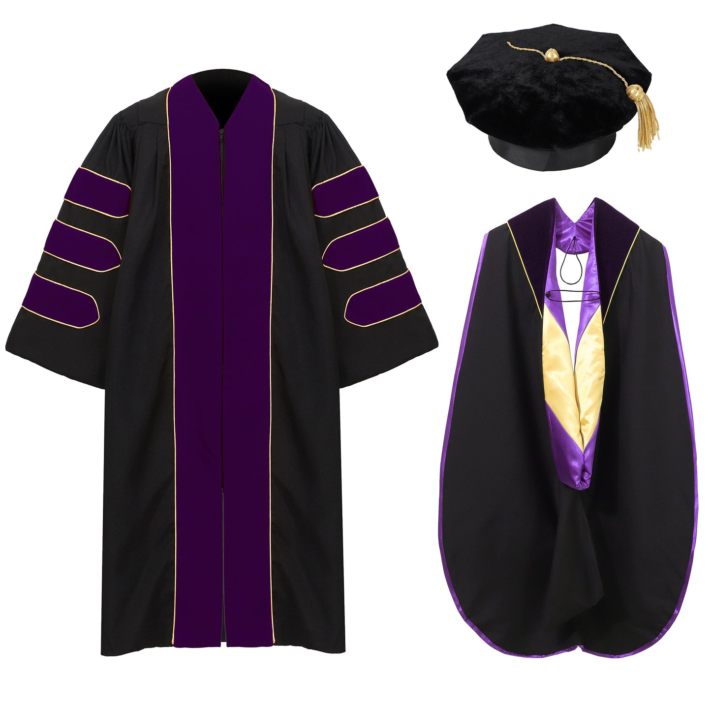 Newrara Deluxe Doctoral Set–Gown,8-sided Tam & Hood for PhD Graduation Ceremony