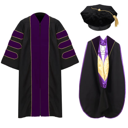 Newrara Deluxe Doctoral Set–Gown,8-sided Tam & Hood for PhD Graduation Ceremony