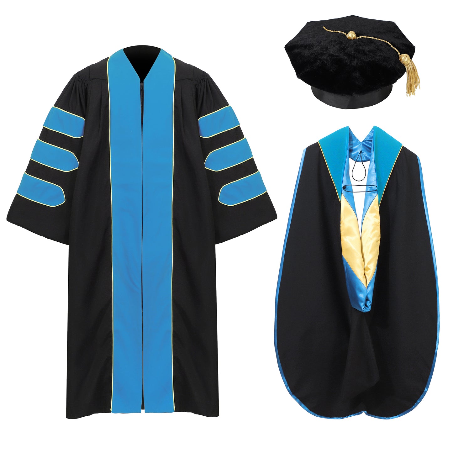 Newrara Deluxe Doctoral Set–Gown,8-sided Tam & Hood for PhD Graduation Ceremony