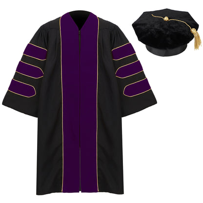 Newrara Deluxe Doctoral Gown & 8-Sided Tam Set with Gold Tassel