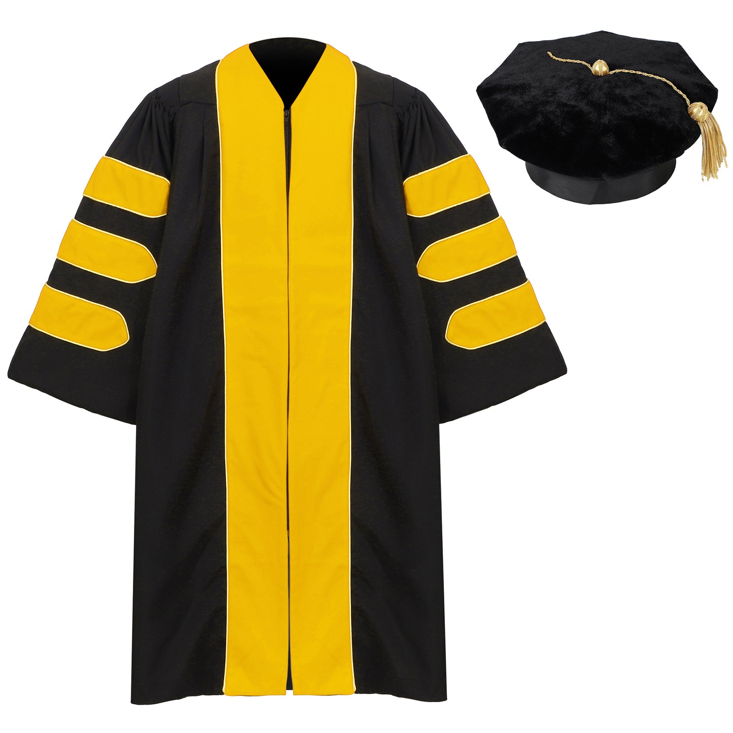 Newrara Deluxe Doctoral Gown & 8-Sided Tam Set with Gold Tassel
