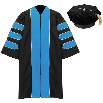 Deluxe Doctoral gown and 8-sided tam set displayed together for graduation ceremony