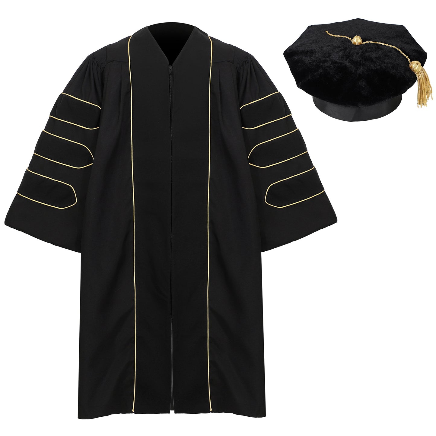 Newrara Deluxe Doctoral Gown & 8-Sided Tam Set with Gold Tassel