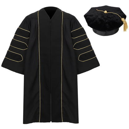 Newrara Deluxe Doctoral Gown & 8-Sided Tam Set with Gold Tassel