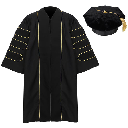Newrara Deluxe Doctoral Gown & 8-Sided Tam Set with Gold Tassel