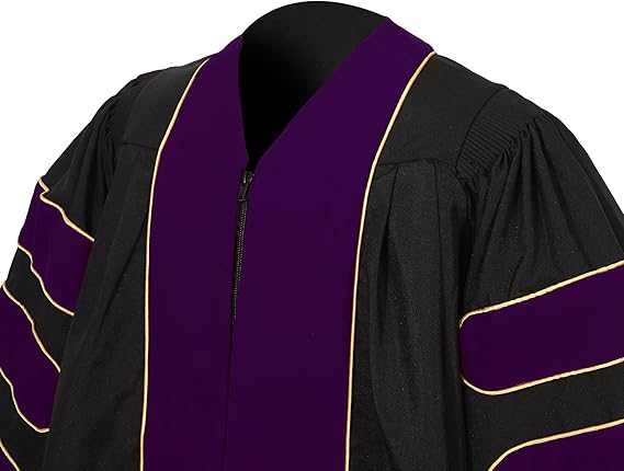 Newrara Deluxe Doctoral Graduation Gown with Velvet and Gold Piping