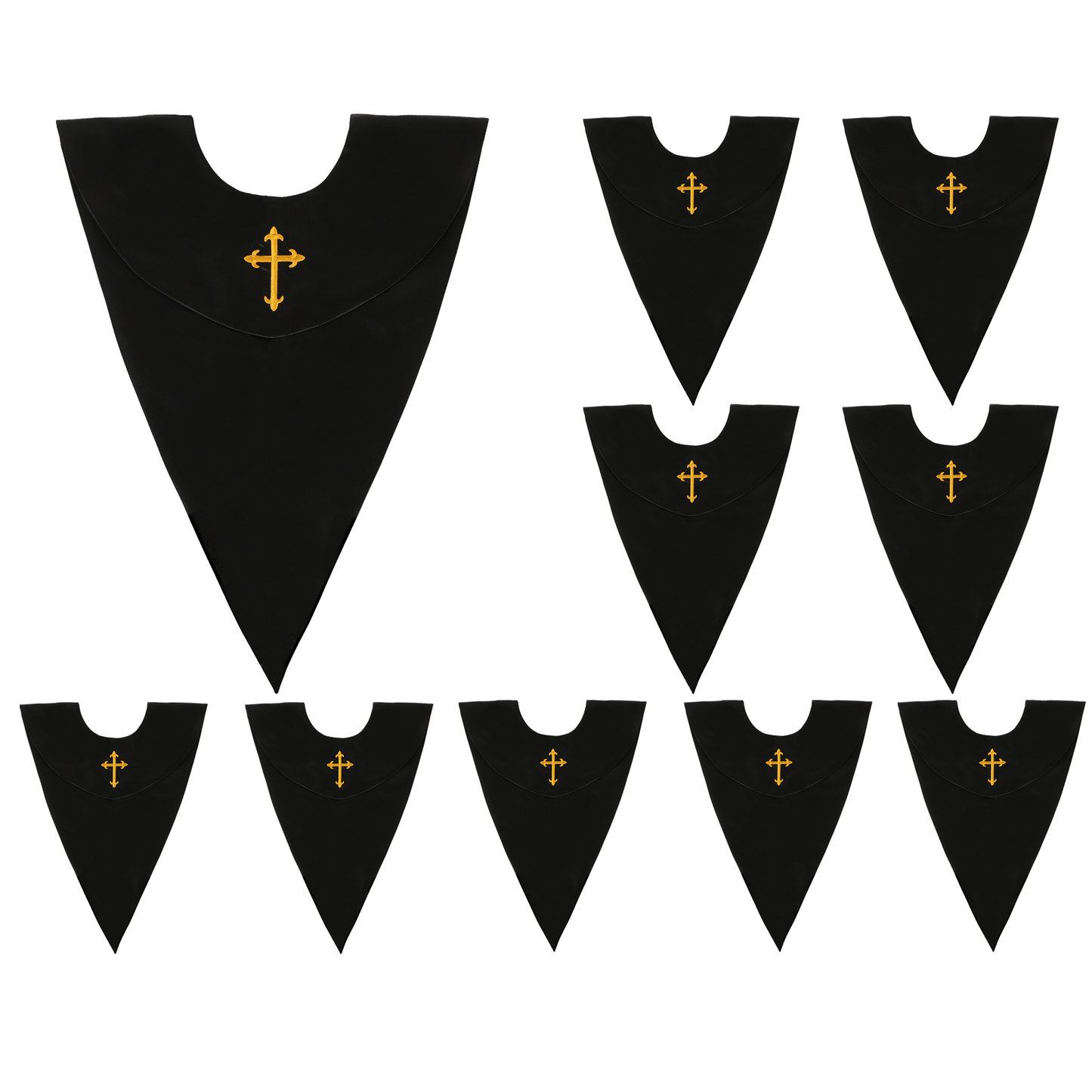 10 pack choir stoles with embroidered cross design