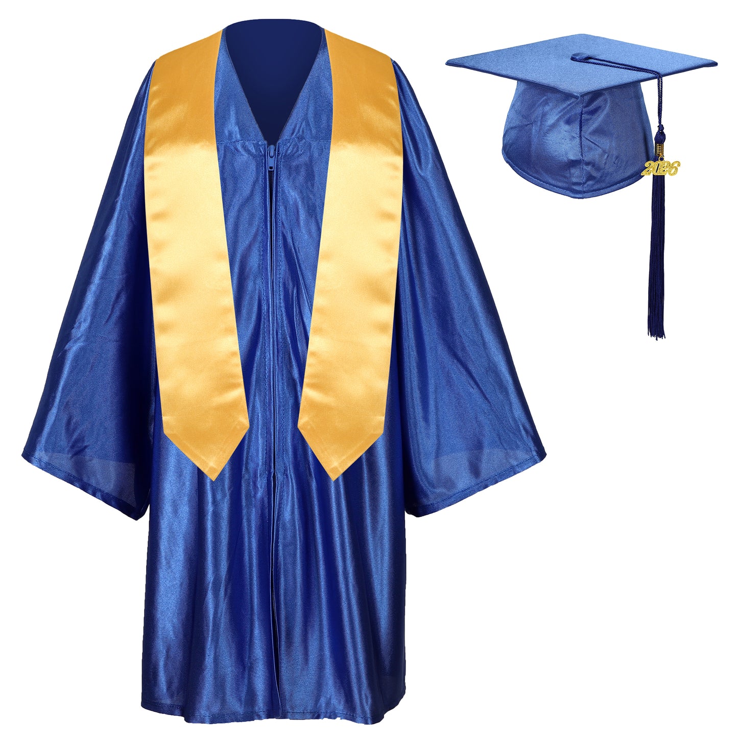 Newrara Graduation Adult/Teen Gown with Gold Stole & Cap Set