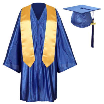 Newrara Graduation Adult/Teen Gown with Gold Stole & Cap Set