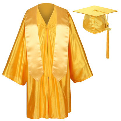 Newrara Graduation Adult/Teen Gown with Gold Stole & Cap Set