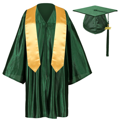 Newrara Graduation Adult/Teen Gown with Gold Stole & Cap Set