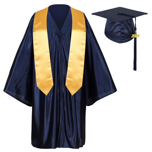 Newrara Graduation Adult/Teen Gown with Gold Stole & Cap Set