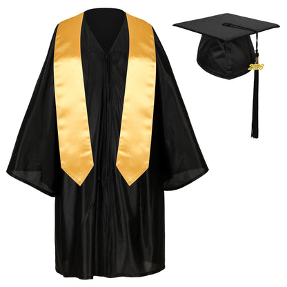 Newrara Graduation Adult/Teen Gown with Gold Stole & Cap Set