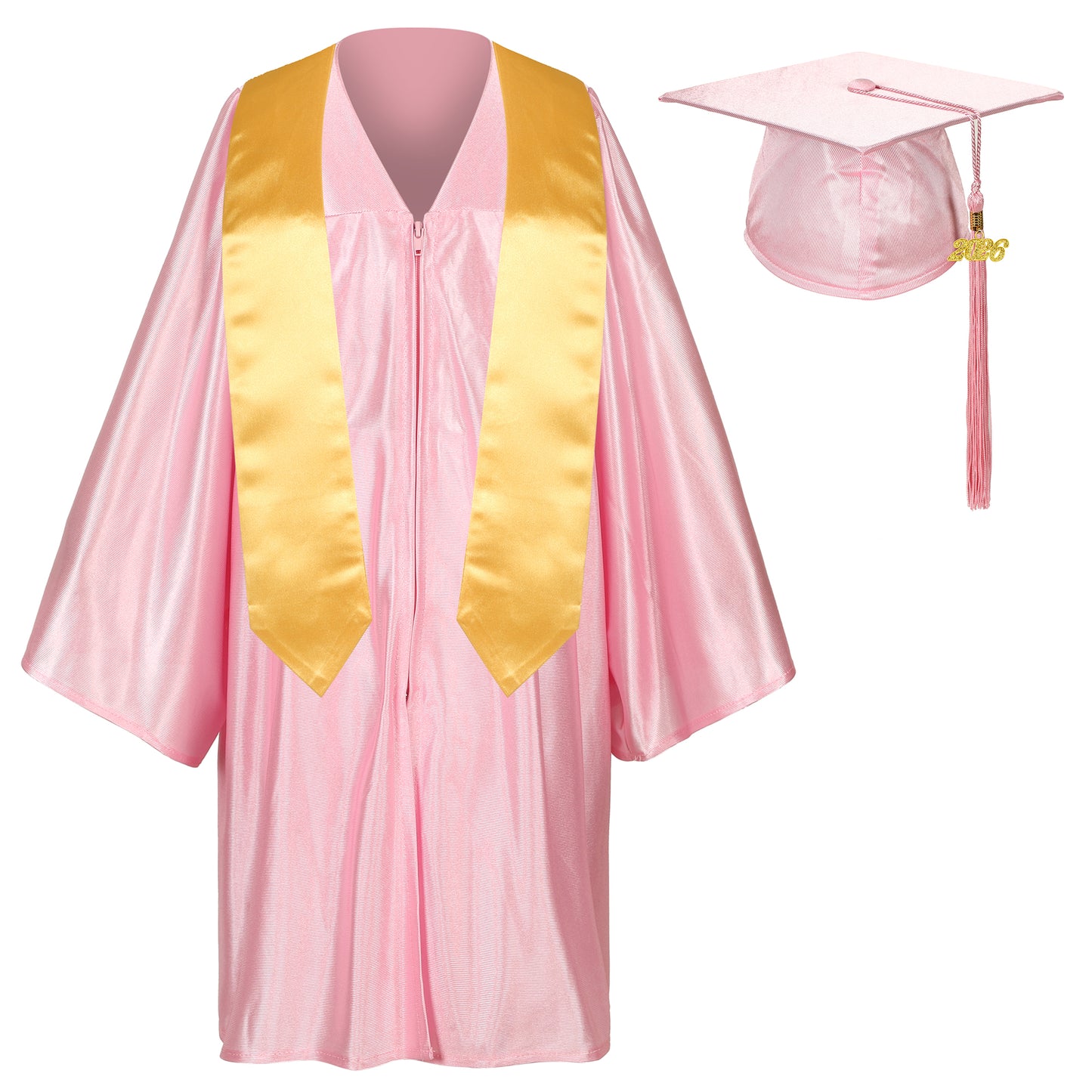 Newrara Graduation Adult/Teen Gown with Gold Stole & Cap Set