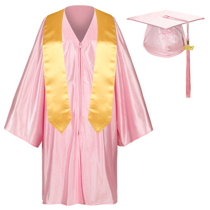 Newrara Graduation Adult/Teen Gown with Gold Stole & Cap Set