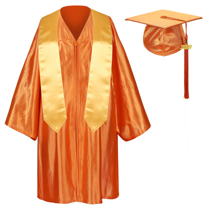 Newrara Graduation Adult/Teen Gown with Gold Stole & Cap Set