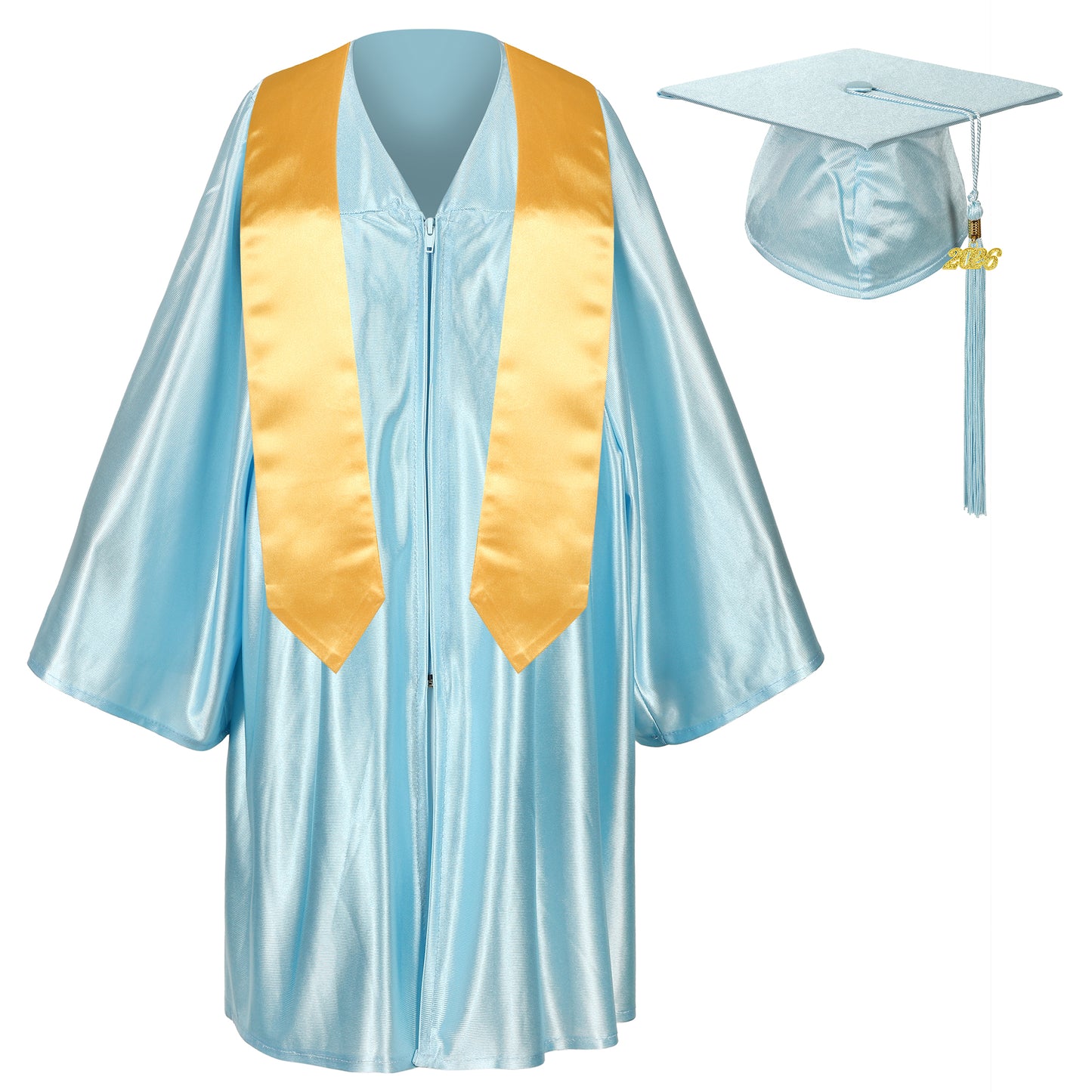 Newrara Graduation Adult/Teen Gown with Gold Stole & Cap Set