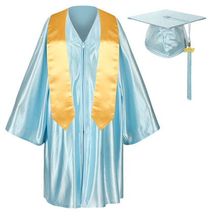 Newrara Graduation Adult/Teen Gown with Gold Stole & Cap Set