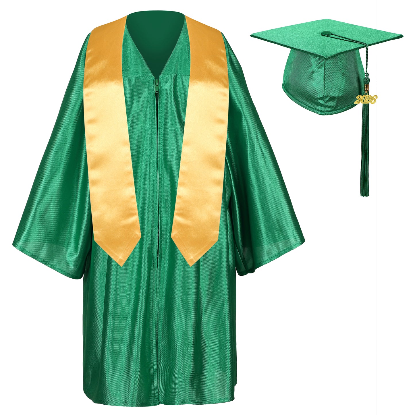 Newrara Graduation Adult/Teen Gown with Gold Stole & Cap Set