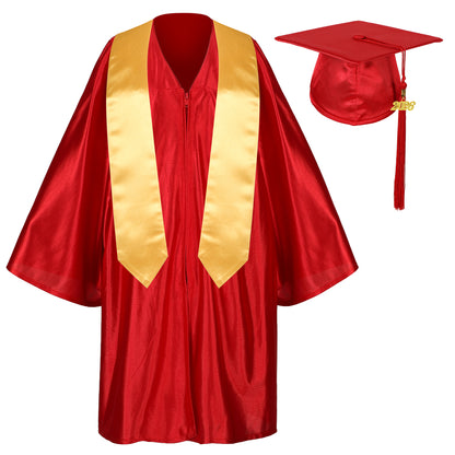 Newrara Graduation Adult/Teen Gown with Gold Stole & Cap Set