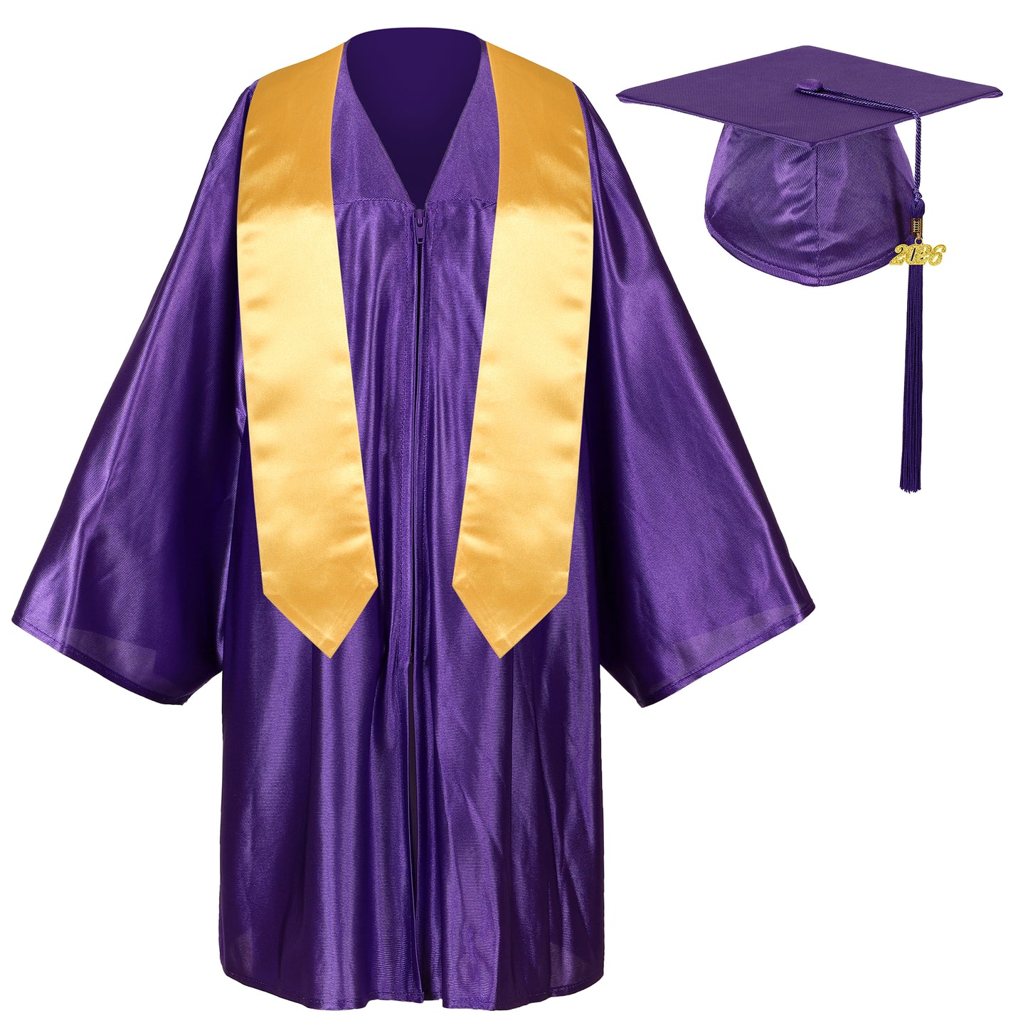 Newrara Graduation Adult/Teen Gown with Gold Stole & Cap Set