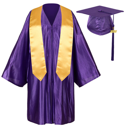 Newrara Graduation Adult/Teen Gown with Gold Stole & Cap Set