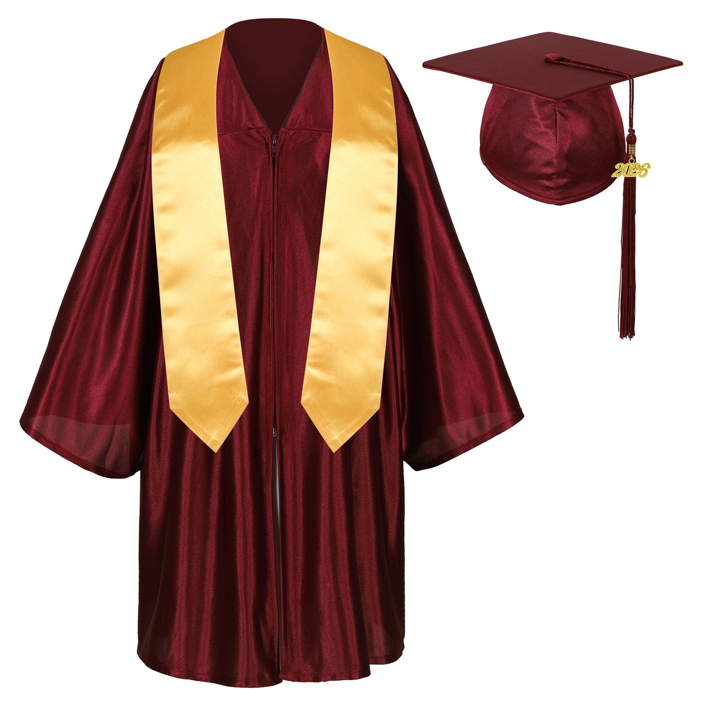 Newrara Graduation Adult/Teen Gown with Gold Stole & Cap Set