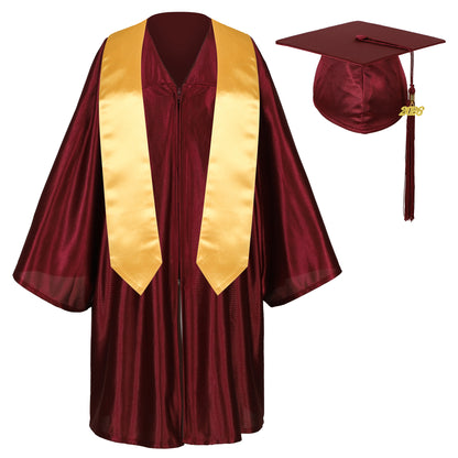 Newrara Graduation Adult/Teen Gown with Gold Stole & Cap Set