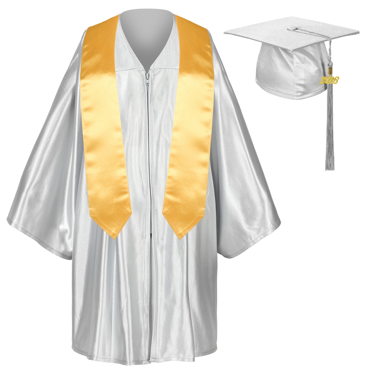 Newrara Graduation Adult/Teen Gown with Gold Stole & Cap Set