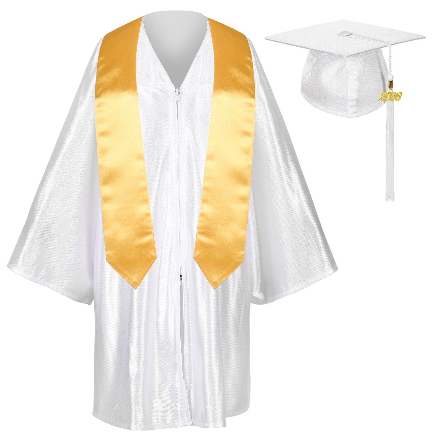 Newrara Graduation Adult/Teen Gown with Gold Stole & Cap Set