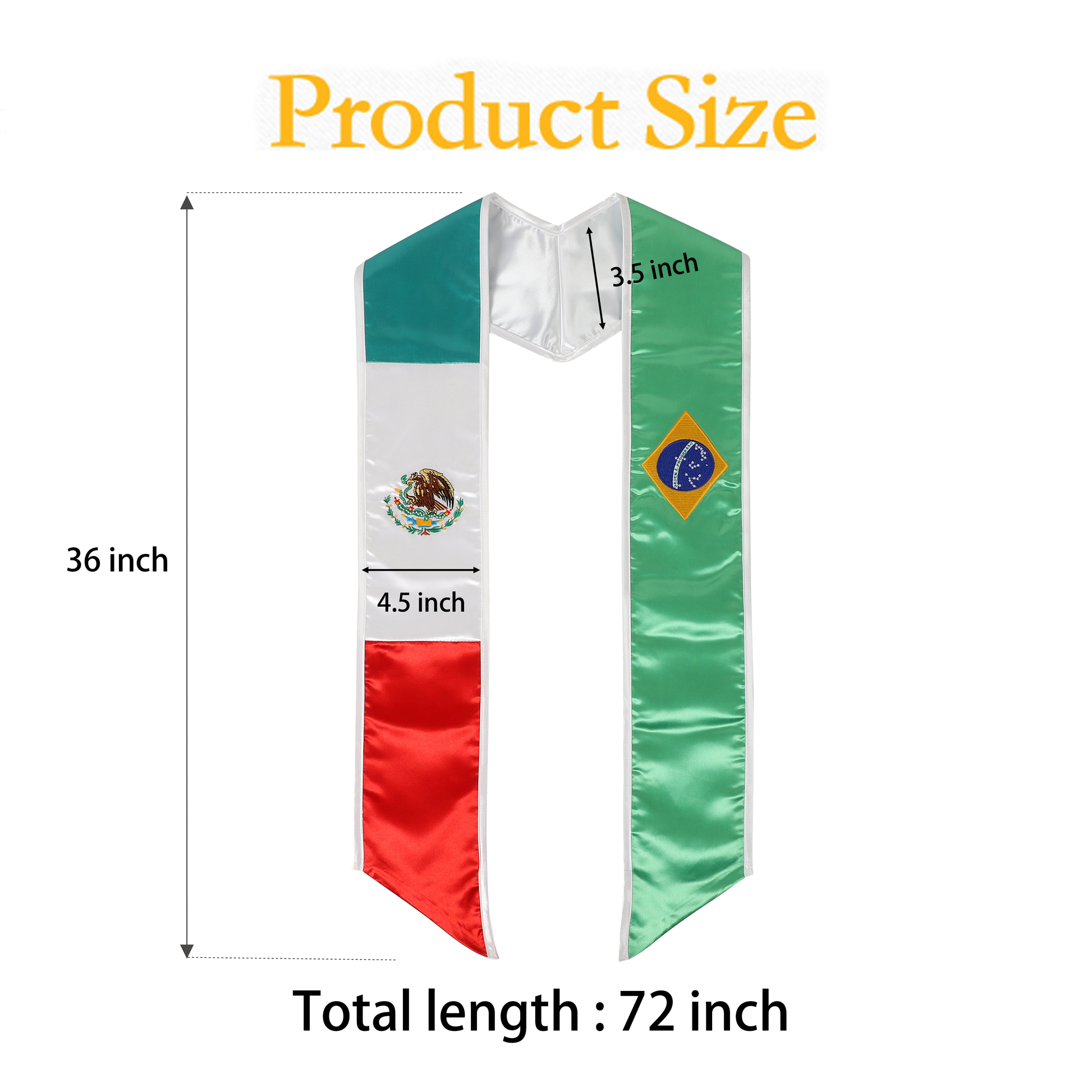 Graduation stole sizing chart with detailed dimensions