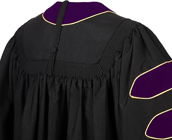Newrara Deluxe Doctoral Graduation Gown with Velvet and Gold Piping