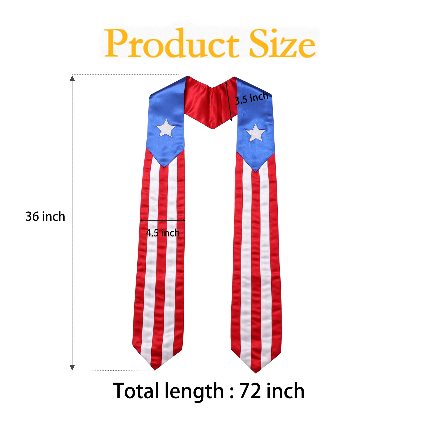 Flag-themed stole flat with measurements