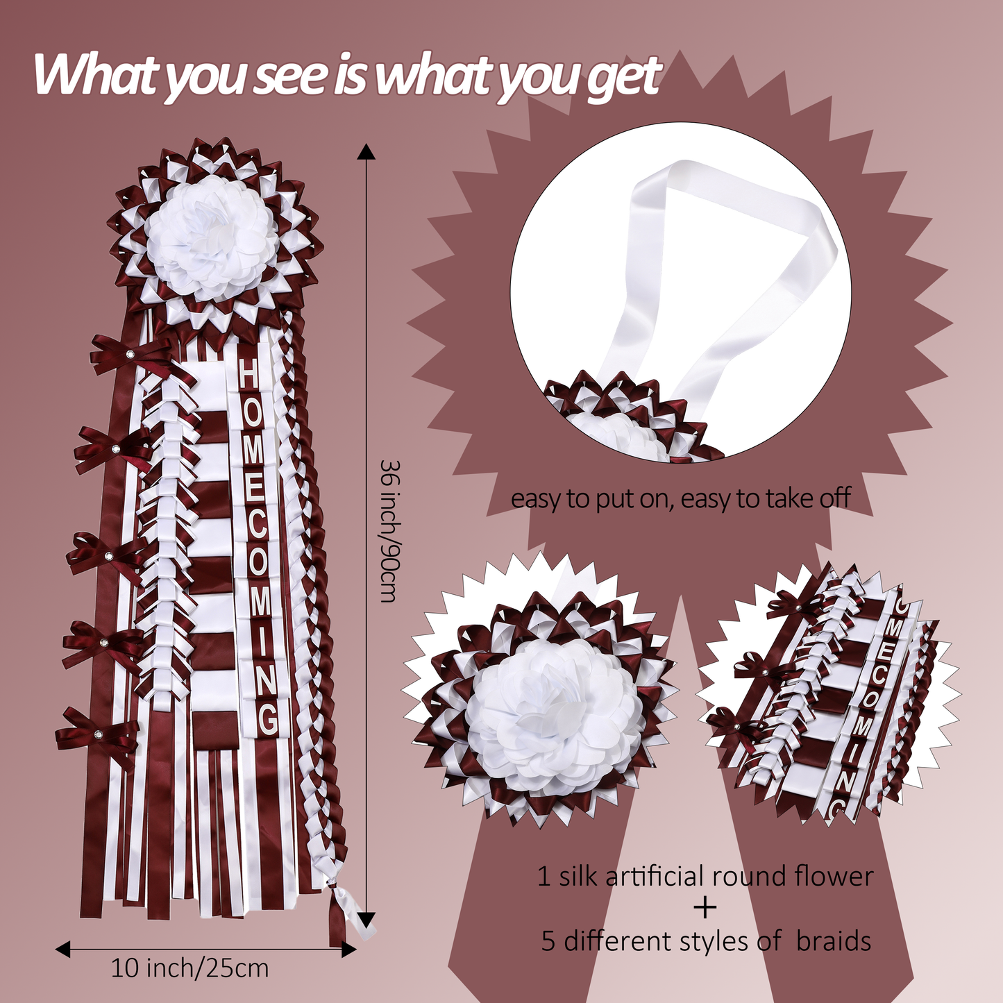 Newrara Homecoming Mum Supplies Set with Flower, Ribbon, and Braids for Back-to-School & Party Decorations 36 Inch