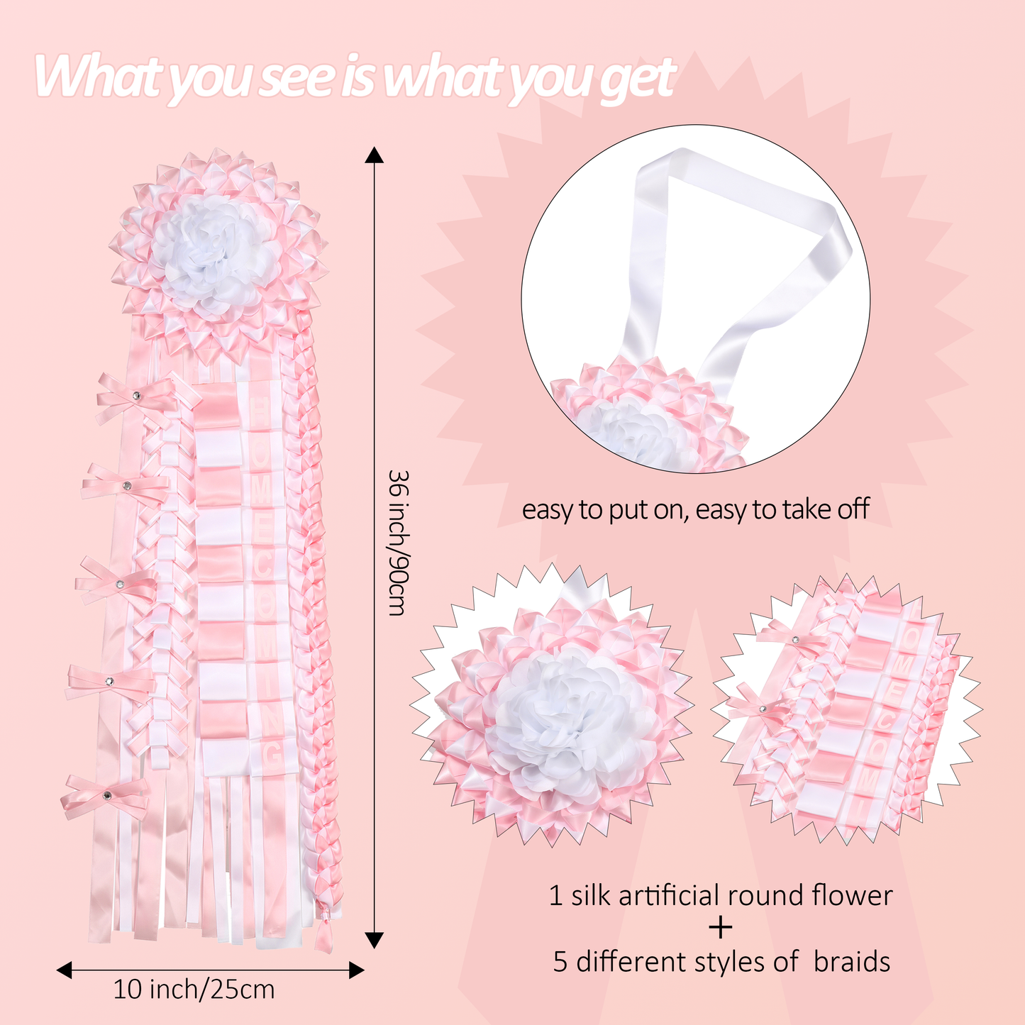 Newrara Homecoming Mum Supplies Set with Flower, Ribbon, and Braids for Back-to-School & Party Decorations 36 Inch