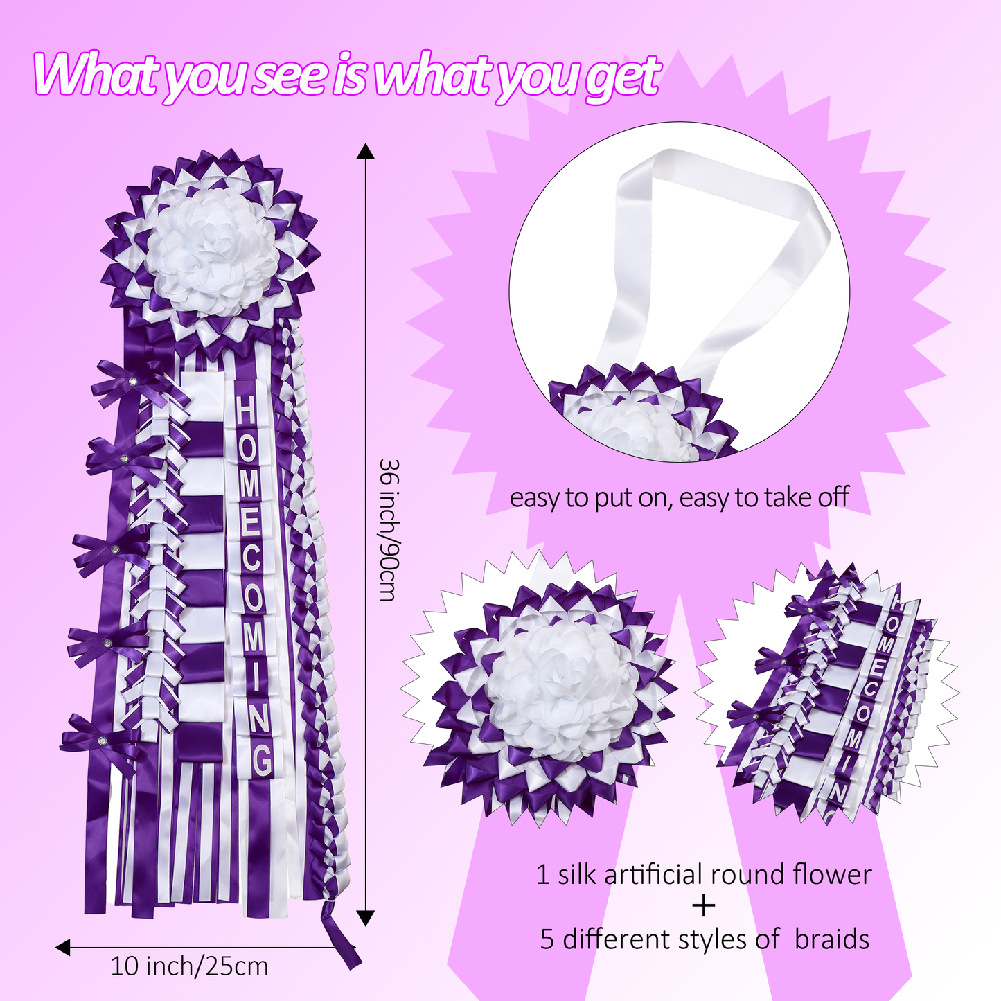 Newrara Homecoming Mum Supplies Set with Flower, Ribbon, and Braids for Back-to-School & Party Decorations 36 Inch