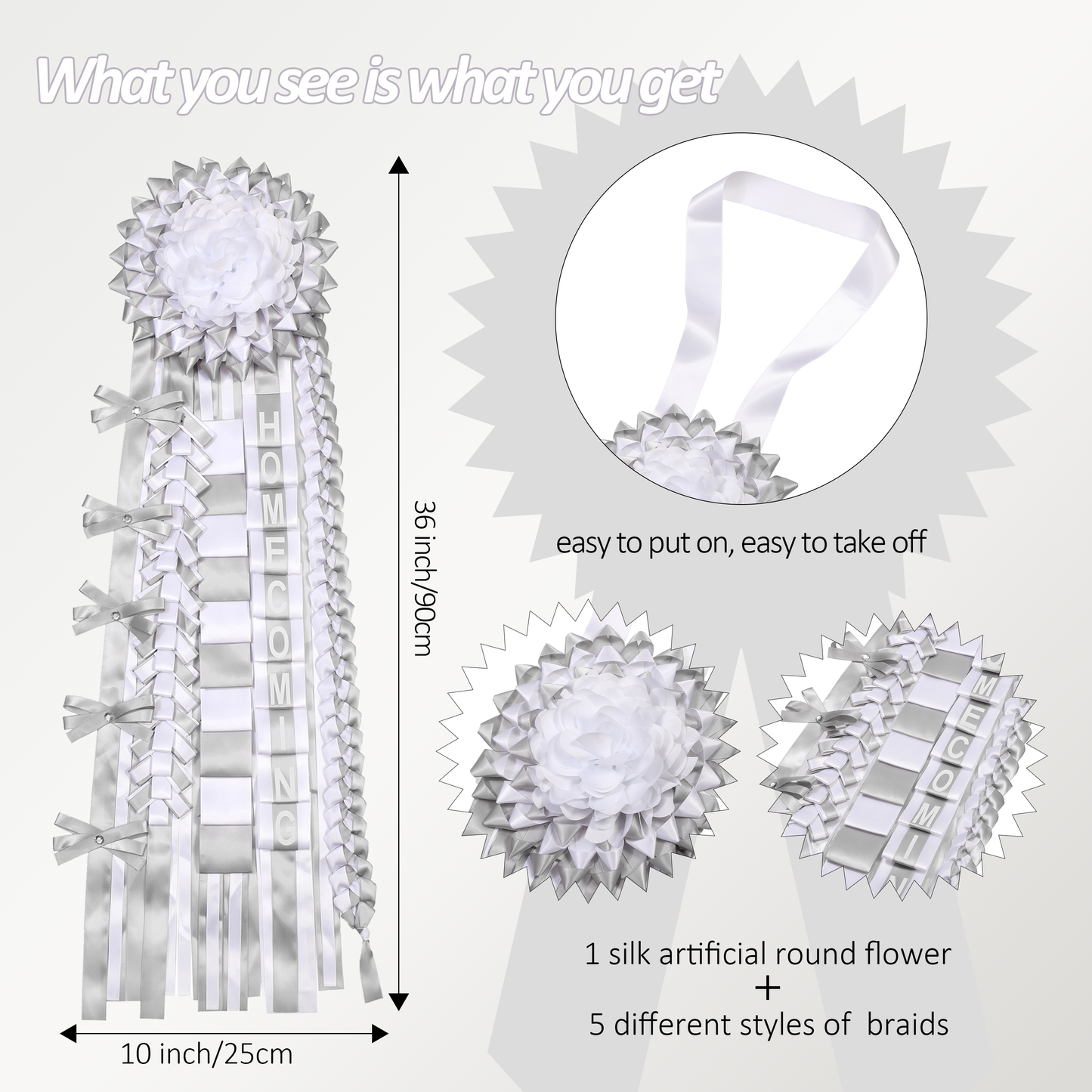 Newrara Homecoming Mum Supplies Set with Flower, Ribbon, and Braids for Back-to-School & Party Decorations 36 Inch