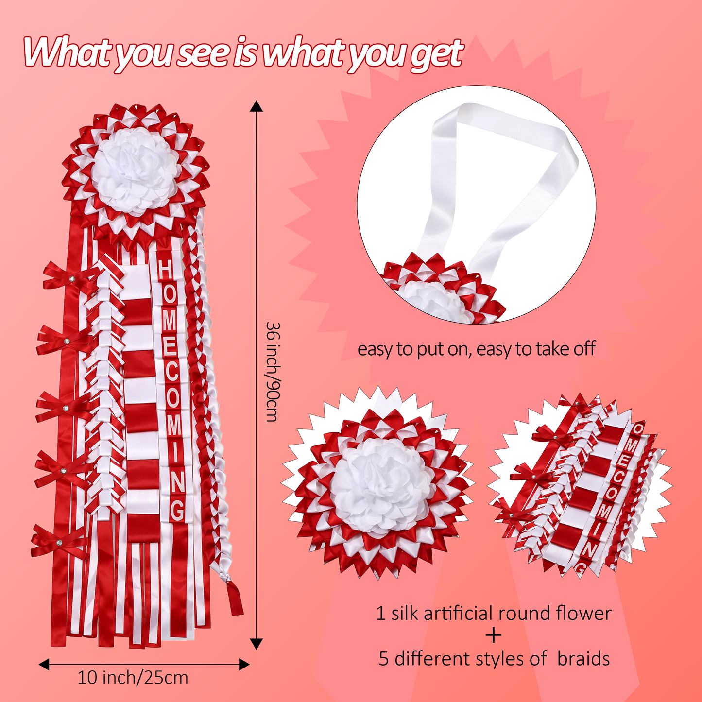 Newrara Homecoming Mum Supplies Set with Flower, Ribbon, and Braids for Back-to-School & Party Decorations 36 Inch