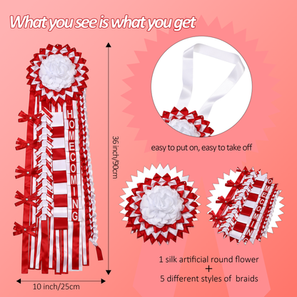 Newrara Homecoming Mum Supplies Set with Flower, Ribbon, and Braids for Back-to-School & Party Decorations 36 Inch